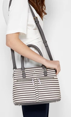 BNWT £79 MODALU PIPPA STRIPE GREY CANVAS & FAUX  LEATHER GRAB SHOULDER BAG  - Image 1 of 4