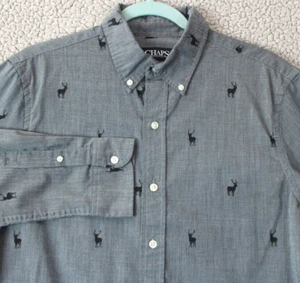 Chaps Shirt Medium Gray Buck All Over Deer Print Button Long Sleeve - Picture 1 of 21
