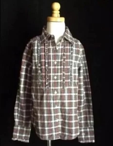 Ralph Lauren Polo Girls Tartan Plaid Ruffle Blouse Shirt Holiday Red White 7 NWT - Picture 1 of 5