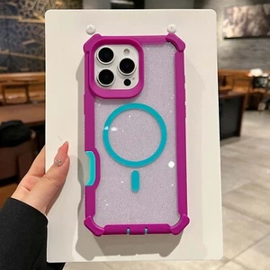 For iPhone 16e 17 Pro Max 15 14 13 12 11 Shockproof Glitter Mag Safe Case Cover - Picture 1 of 23