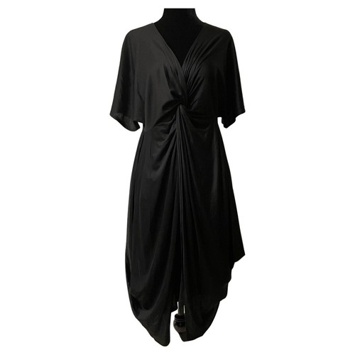 SAINT LAURENT (YSL) Yves Saint Laurent abito drappeggiato in jersey a maniche corte nero taglia 36 (US 6)