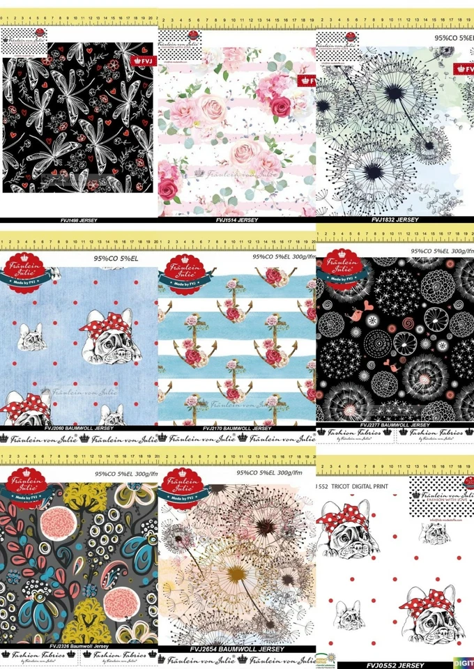 Damen Pusteblume Libelle schlicht FVJ Baumwolljersey Jersey Meterware  - Bild 1 von 1