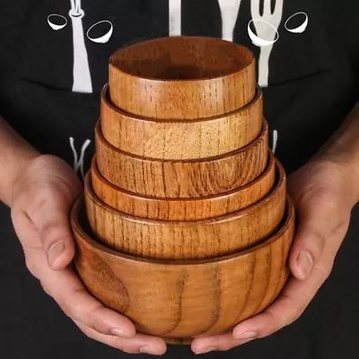 Japanese Wooden Bowl Round Soup Rice Cereal Food Serving Wood Dinnerware Vintage - Image 1 of 4