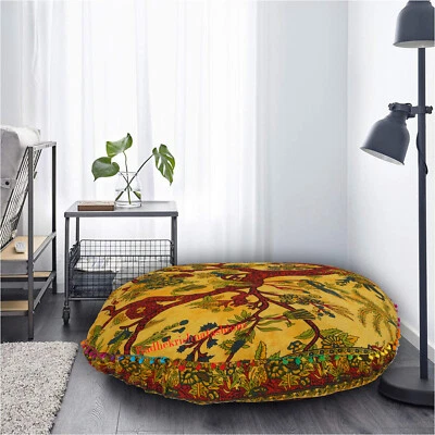 Yellow TL Cotton 35" Large Round Floor Pillow Cushion/Pouf Meditation Covers. - Image 1 of 4