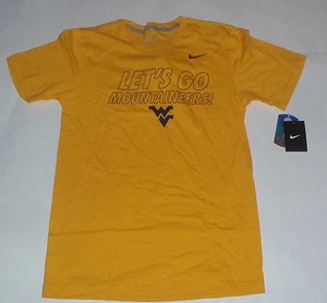 NWT New West Virginia Mountaineers "Lets Go" Nike Gold Logo Small Mens T-Shirt - Picture 1 of 1