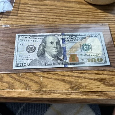 $100 Dollar Bill- Fancy Serial Number Starnote JF 12311111* - Image 1 of 2
