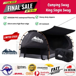 Weisshorn Swag King Single Camping Swags Canvas Free Standing Tent Dome Grey - Picture 1 of 7