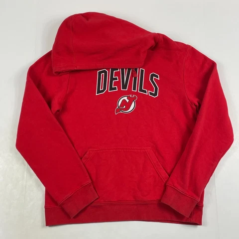 New Jersey Devils Sweatshirt Mens Medium Fanatics Red Hooded Pullover Hockey NHL Cover