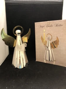 "SOPORTE PARA VELAS ÁNGEL DE LATÓN PLATEADO/ENCHAPADO EN ORO 8 1/2" - Imagen 1 de 5
