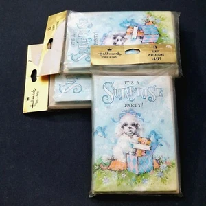24 VTG NOS Hallmark BIRTHDAY SURPRISE PARTY Invitations GIRLIE WHITE POODLE DOGS - Picture 1 of 6