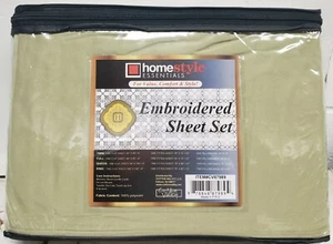 4pc Queen Bed Embroidered Sheet Set:flat&fitted sheets,pillowcases,LT. GREEN,HS - Picture 1 of 7
