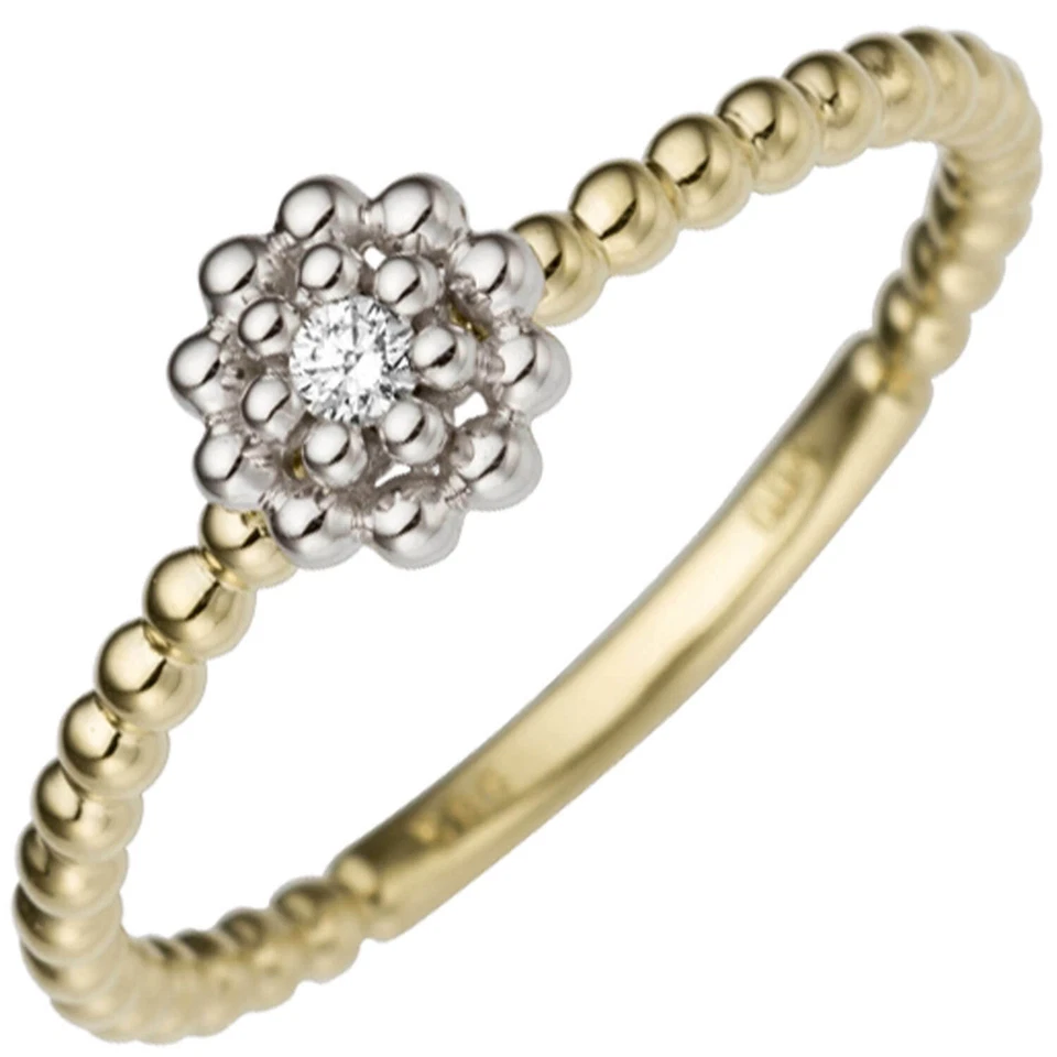 Ring Women's Ring Flower with A Diamonds 585 Yellow Gold White Gold - Image 1 of 1