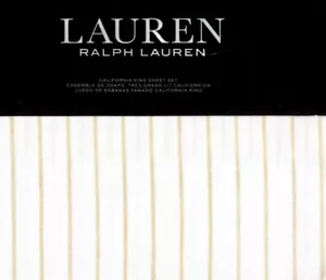 Nuovissimo set di lenzuola Ralph Lauren California King a righe colore marrone chiaro - Foto 1 di 9