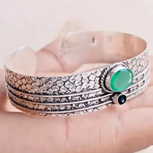 Green Onyx, Black Onyx Gemstone 925 Sterling Silver Most Gifted Bracelet Cuff-E6 - Picture 1 of 8
