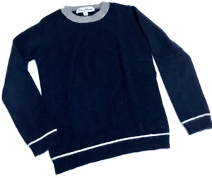 TARTINE ET CHOCOLAT NAVY/GRAY TRIM 100% CASHMERE L/S CREWNECK PULLOVER S. 6A - Picture 1 of 3
