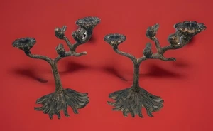 2 rustikale Metallbäume mit Vögeln auf Ästen zwei Kerzen Kerzen Kerzenständer - Bild 1 von 12