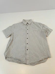 Rag & Bone Shirt White Black Striped Linen Blend Short Sleeve Button Fit3 Mens L - Picture 1 of 9