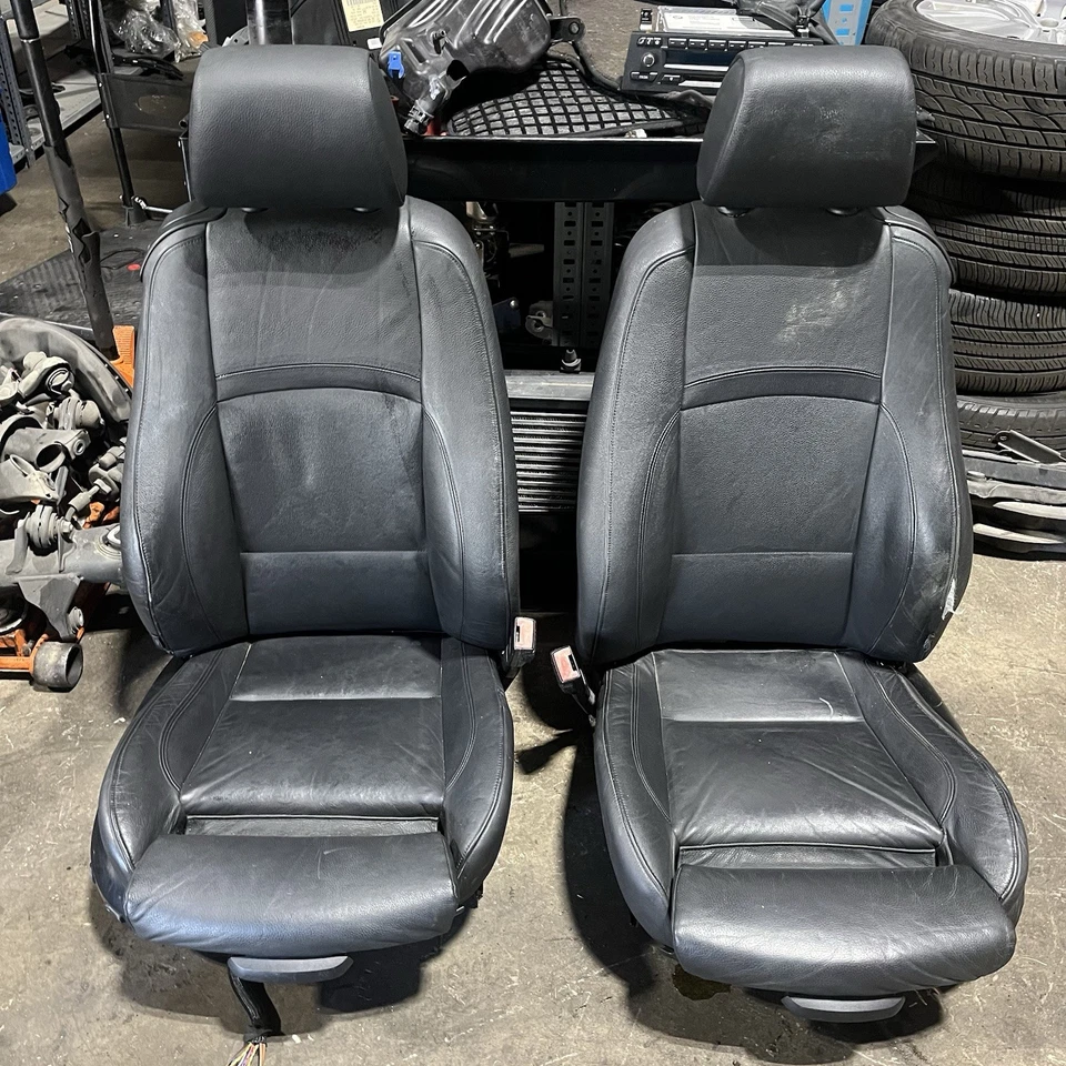 ☑️ 07-13 OEM BMW E92 Delantero Izquierdo Derecho SPORT Asientos Cuero Negro CALEFACTABLES Foto 1 de 4