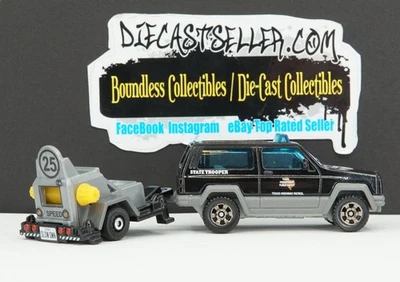 MATCHBOX LOT JEEP CHEROKEE TEXAS STATE TROOPER WITH RADAR TRAILER 2018 TEXAS PAT - Image 1 of 2