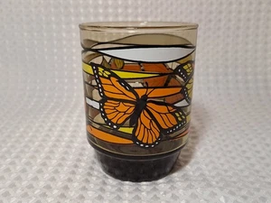 Bicchiere Bicchiere Vintage Libbey Monarch Farfalla Impilabile Vetro Fumè - Foto 1 di 7