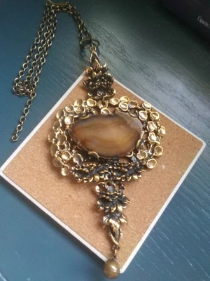 Винтажное финское бронзовое ожерелье Pentti Sarpaneva из нарезанного агата. N11025 - Изображение 1 из 4