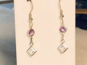 PENDIENTES TOPACIO BLANCO AMATISTA SS .925 CORTE REDONDO PRINCESA - Imagen 1 de 2