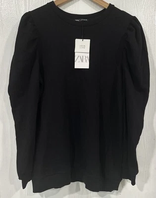 Sudadera Zara de algodón negra manga abullonada para mujer M Foto 1 de 4