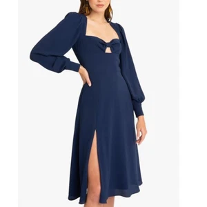 Black Halo Women's Romina Midi Cutout Dress Long Sleeve Navy Blue Pop Size 2 - Picture 1 of 16