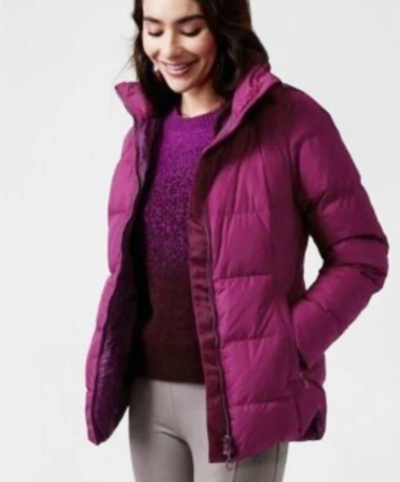 Chaqueta acolchada de plumón Athleta Downtown abrigo de invierno para mujer pequeña rosa cremallera completa Foto 1 de 4