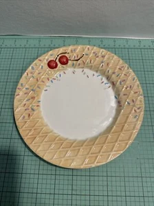 Oneida Dessert Plate Ice Cream Waffle Cone Sprinkles Sundae Ceramic 8" BS3 - Picture 1 of 4