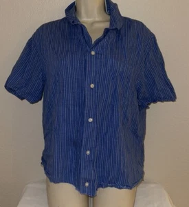 Banana Republic Striped Linen Cotton Shirt Blue White Button Up Chest Pocket M - Picture 1 of 6