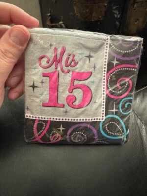 Amscan 16ct. Mis Quince Anos Paper Beverage Napkins Party Supply Tableware New!! - Image 1 of 2