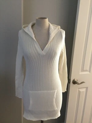 Suéter Daisy Fuentes Capucha Cuello en V Marfil Acanalado Bolsillos Frontales, 38" Pecho Foto 1 de 4