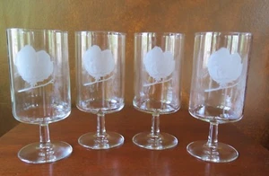 Set of 4 Etched Cotton Boll Clear Glass Footed Iced Tea Tumbler(s) - Picture 1 of 6