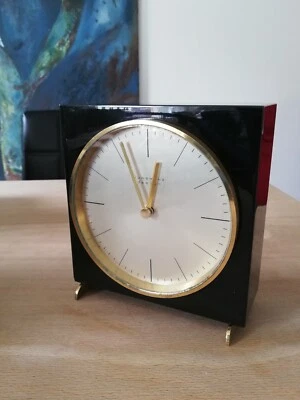 RARITÄT Junghans Tisch Uhr Max Bill Design mechanisch Gong schwarzer Klavierlack - Bild 1 von 4