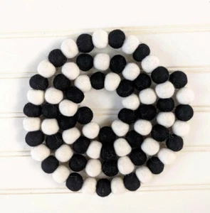 Wool Felt Ball Garland Halloween Black and White Gothic Decor 5 foot (75 balls) - Picture 1 of 4