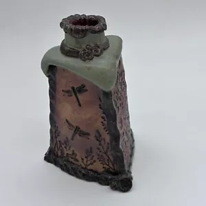 Studio Pottery Artist Signed HPB Dream Big Triangle Unique Bud Vase Dragonfly - Picture 1 of 11