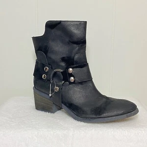 Donald J Pliner Western Couture Dasha Boots 7.5 Black Leather Harness Distress - Picture 1 of 15