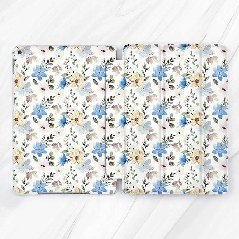 Yellow Blue Wildflowers Floral Case For iPad 10.2 Air 3 4 5 Pro 9.7 11 12.9 Mini - Image 1 of 4