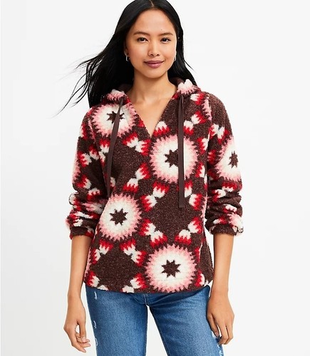 VETEMENTS Felpa con cappuccio LOFT taglia Large geometrica Sunburst sherpa pullover felpa con cappuccio cioccolato noir