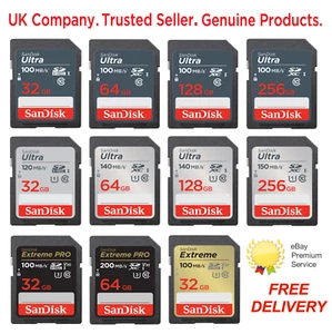 Carte mémoire SanDisk SD SDXC Ultra / Extreme Pro 32 Go 64 Go 128 Go 256 Go pour appareil photo - Photo 1 sur 63
