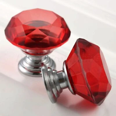 Red Knobs Crystal Glass Dia 30mm Handle Pull Drawer Cabinet Diamond Shaped Knob - Image 1 of 4