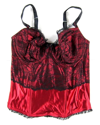 NWT Cacique Ruby Red Black Sexy Lace Floral Corset Bustier Top 14/16 - Image 1 of 4