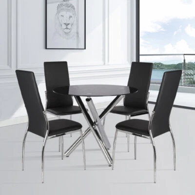 Glass Dinning Table & 2/4 Chairs Set Cafe/Kitchen/Bistro Tripod Table 2/4 Seater - Image 1 of 4