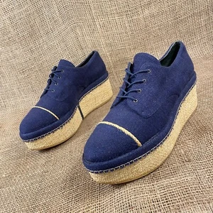 Stuart Weitzman Espadrilles Sandals Platform Shoes Blue Oxfords Size 9.5 - Picture 1 of 10