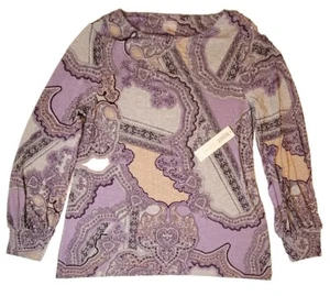 Chico's Blouse Purple Paisley Long Sleeve Stretch New With Tags Size Small - Picture 1 of 9