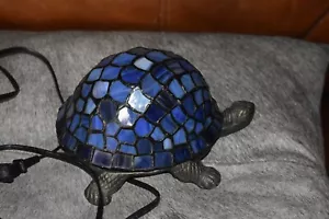 Vintage Stained Glass Tiffany Style Brass Turtle Accent Lamp Night Light - Picture 1 of 5