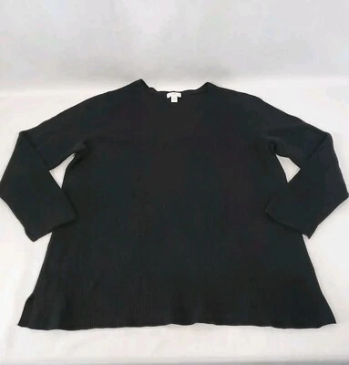 Suéter para mujer Jill Plus 1X negro liso manga larga cuello en V pulóver Foto 1 de 4