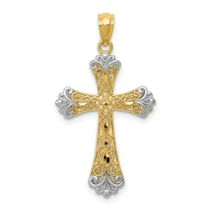 14k Yellow Gold with Rhodium Reversible Cross Pendant - Picture 1 of 4