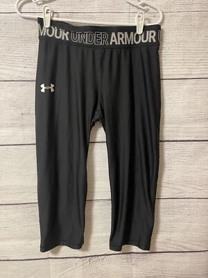 Under Armour Tights Spell Out Waistband Black Leggings Capri Active. SIZE-YXL - Image 1 of 4